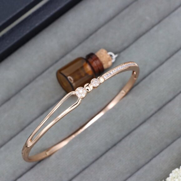 Radiant Rose Gold Bangle with Pave & Beaded Detailing, XPBL0416 - Picture 1 of 12